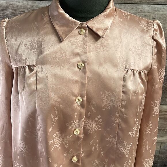 Beautiful Handmade Button Up Blouse, Dusty Rose Silk Feel, Description for Size - Picture 4 of 9